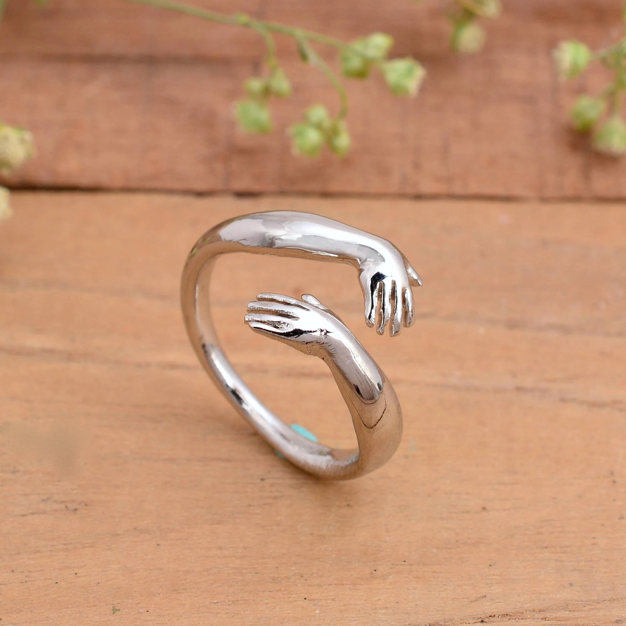 Get 2 Silver Plated Adjustable Hug Hand Ring | Couple Ring