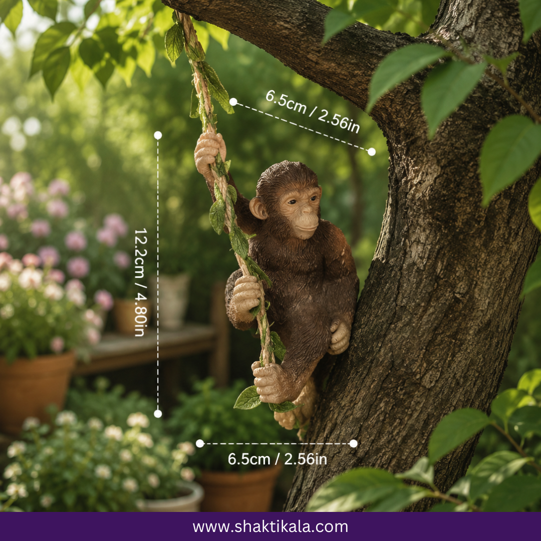 Swinging Monkey Garden Statue | Hand-Painted Resin Decor