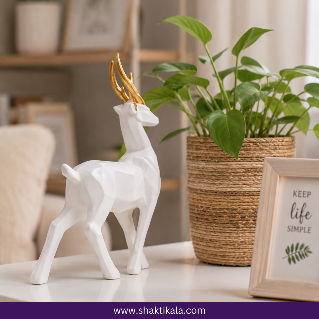 White & Gold Deer Showpiece Pair | Luxury Home Decor