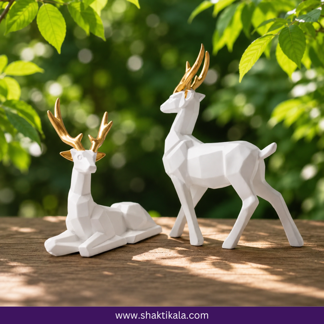 White & Gold Deer Showpiece Pair | Luxury Home Decor