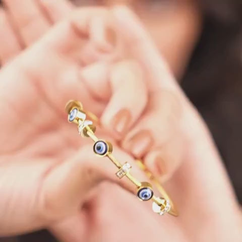 Anti-Tarnish Evil Eye Bangle | 18k Gold Plated