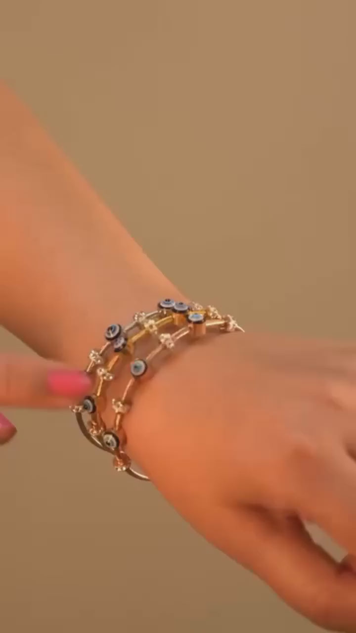 Anti-Tarnish Evil Eye Bangle | 18k Gold Plated