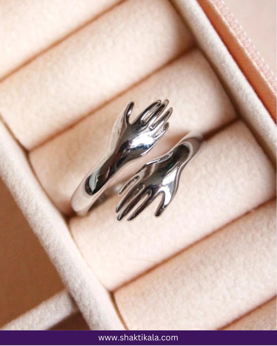 Get 2 Silver Plated Adjustable Hug Hand Ring | Couple Ring