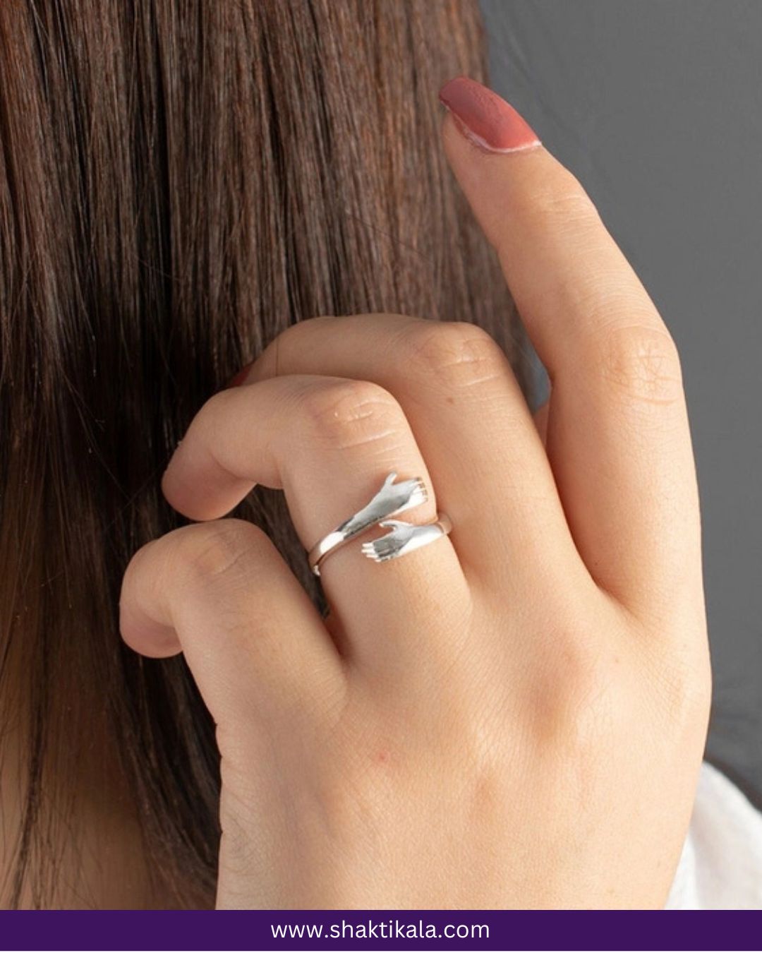Get 2 Silver Plated Adjustable Hug Hand Ring | Couple Ring