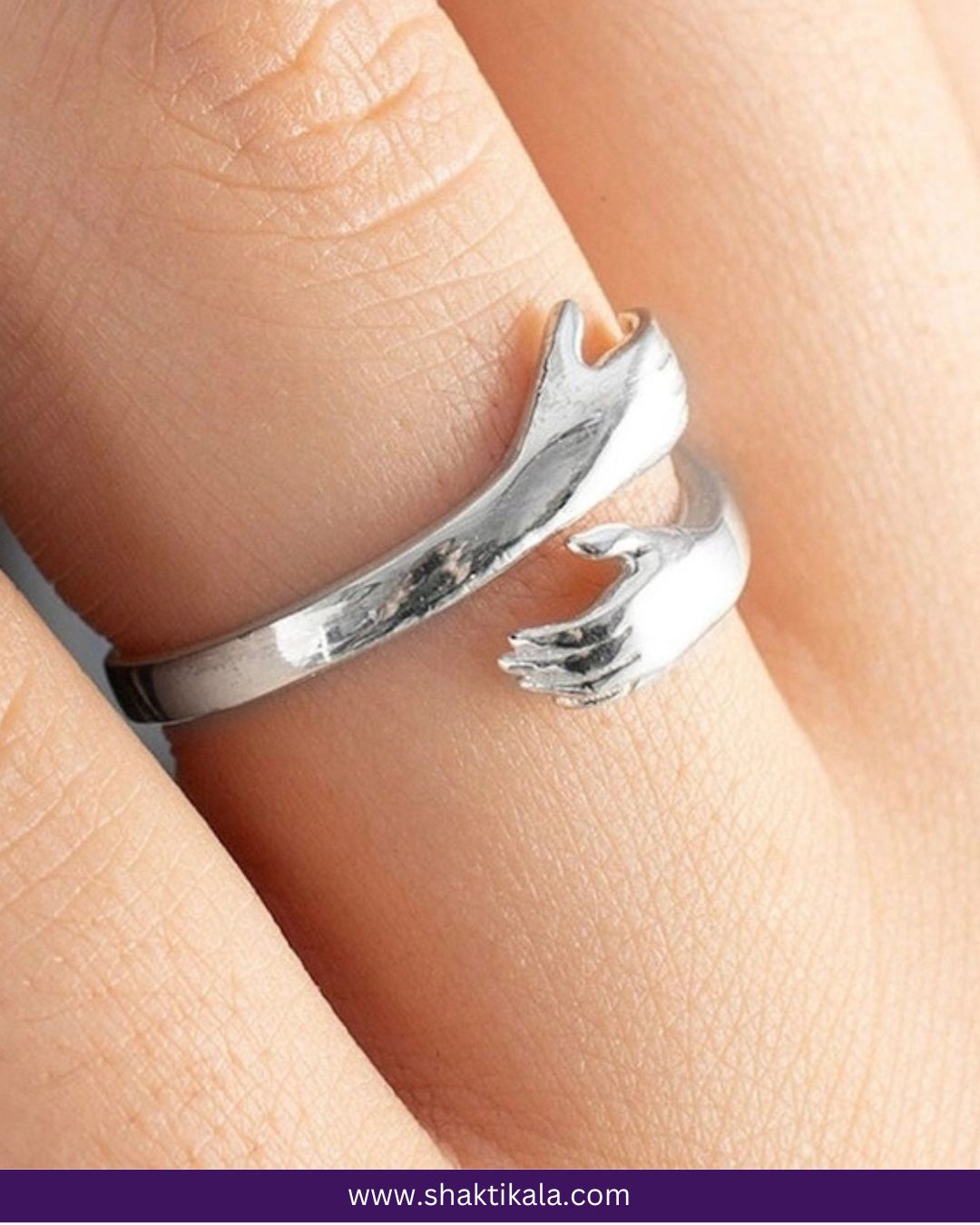 Get 2 Silver Plated Adjustable Hug Hand Ring | Couple Ring