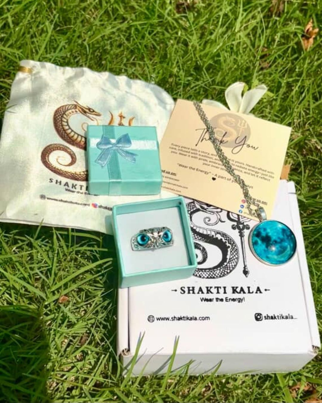 Glowing Moon Pendant & Blue-Eyed Owl Ring Combo | Unisex Gothic Jewelry Set for Men & Women