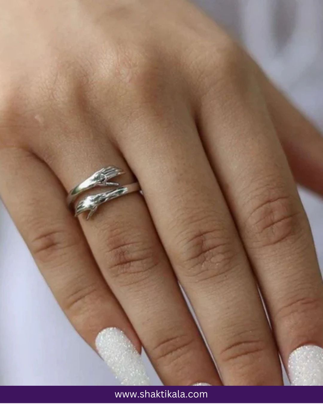Get 2 Silver Plated Adjustable Hug Hand Ring | Couple Ring