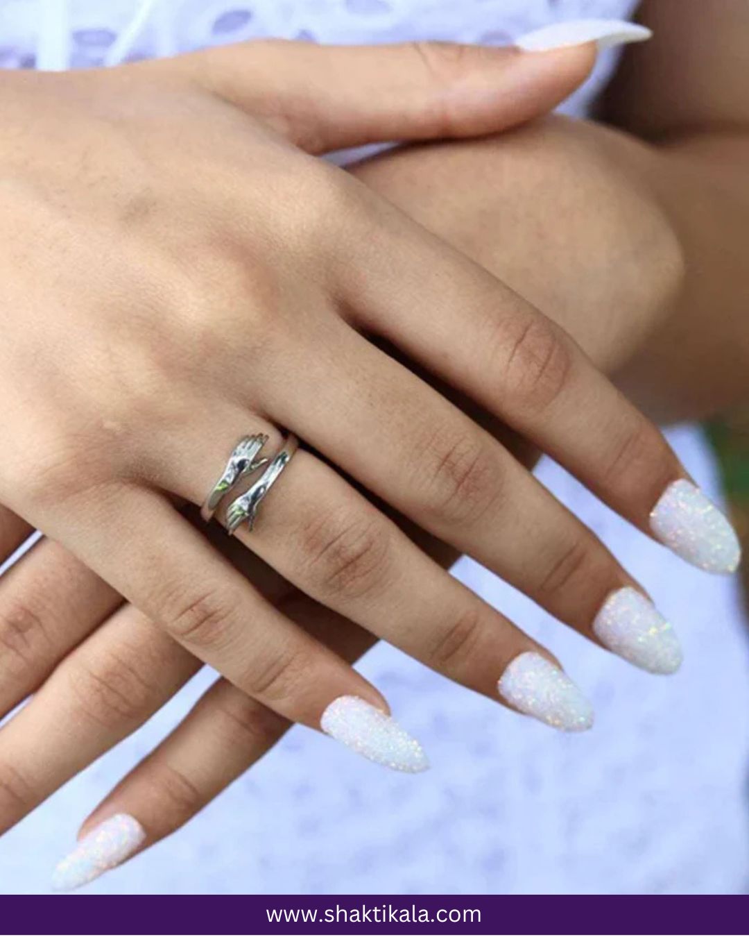 Get 2 Silver Plated Adjustable Hug Hand Ring | Couple Ring