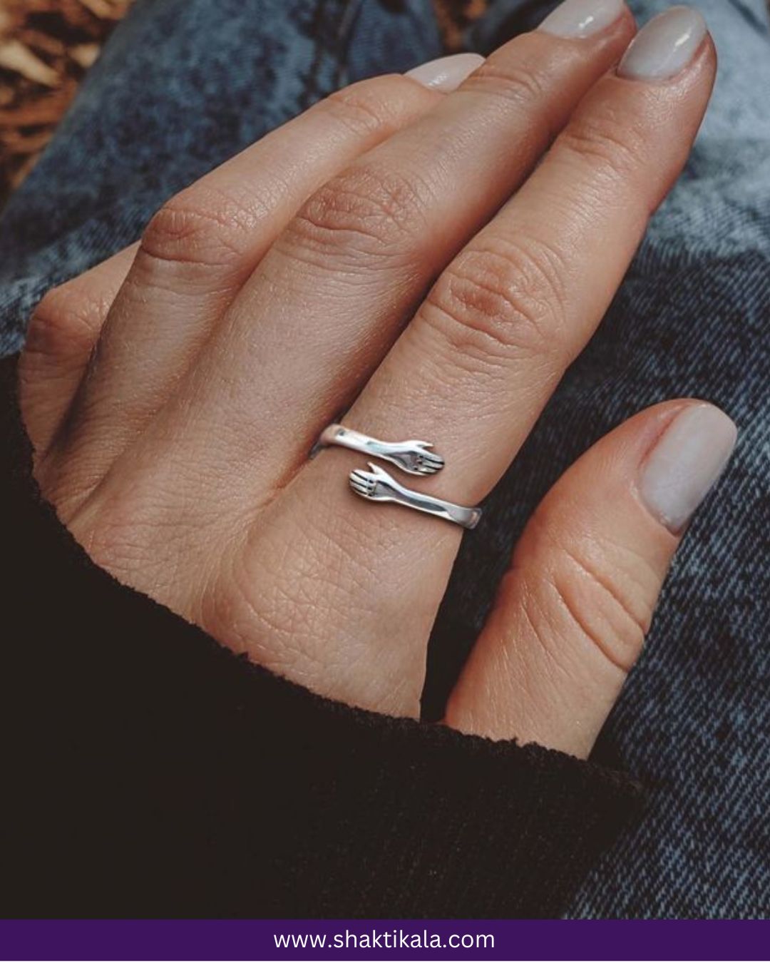 Get 2 Silver Plated Adjustable Hug Hand Ring | Couple Ring