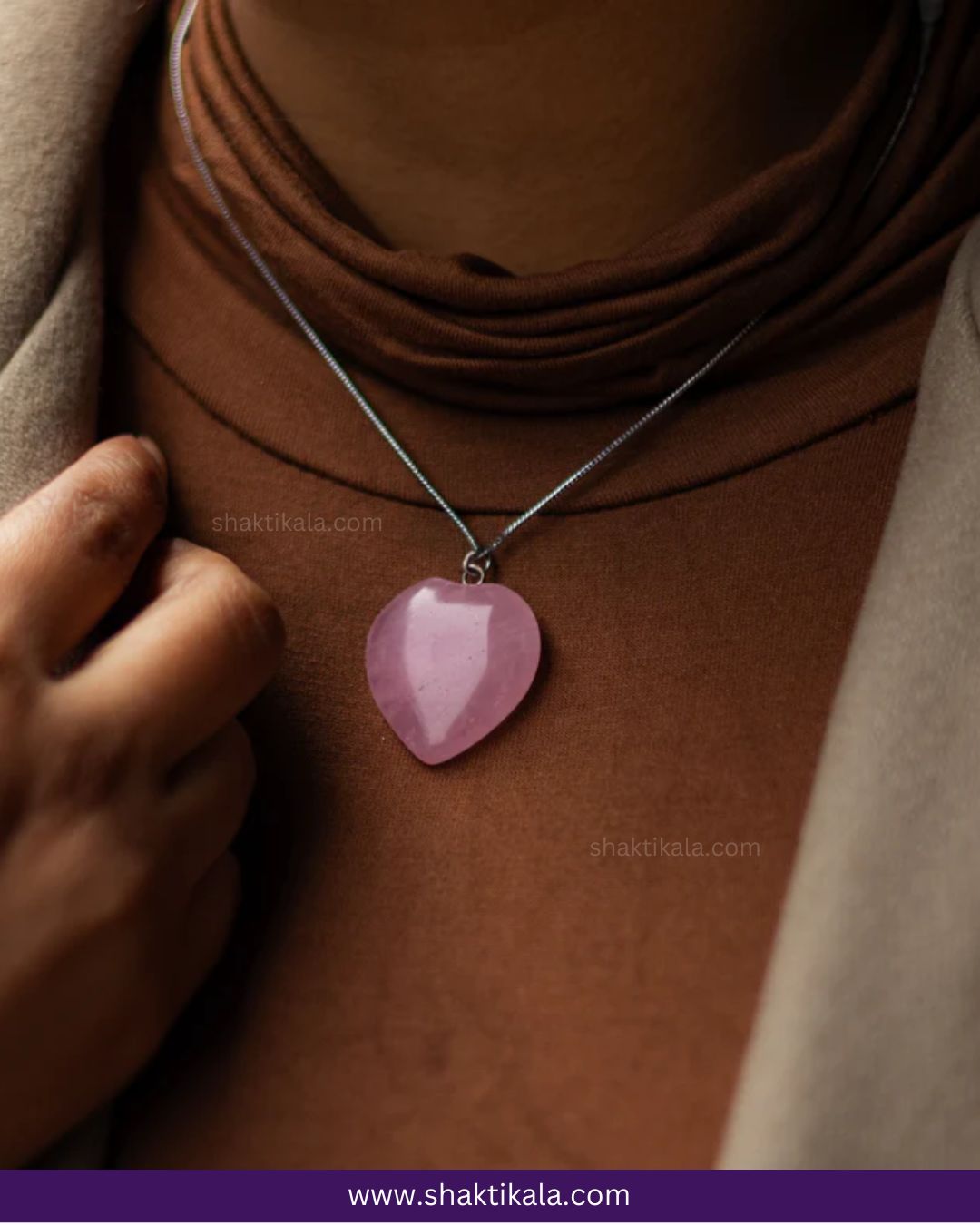 Rose Quartz Mini Heart Pendant Chain